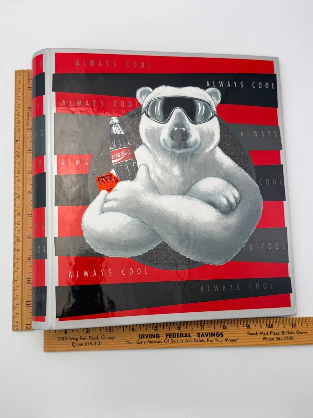Coca Cola Polar Bear Binder in Red & Black Stripes 1996